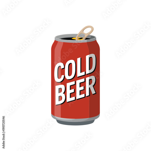 Cold beer can vector illustration for bar menu, summer party poster, craft beer week, beverage branding, refreshing drink graphic
