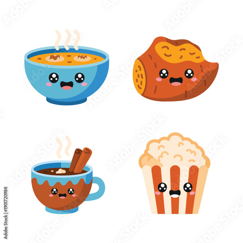 Cozy winter bowls of soup, cinnamon stick latte, warm muffin, holiday market poster, soup tasting session, bakery stall signage