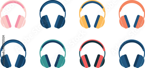 Colorful Headphones Vector Illustration Set for Music, Gaming, and Media