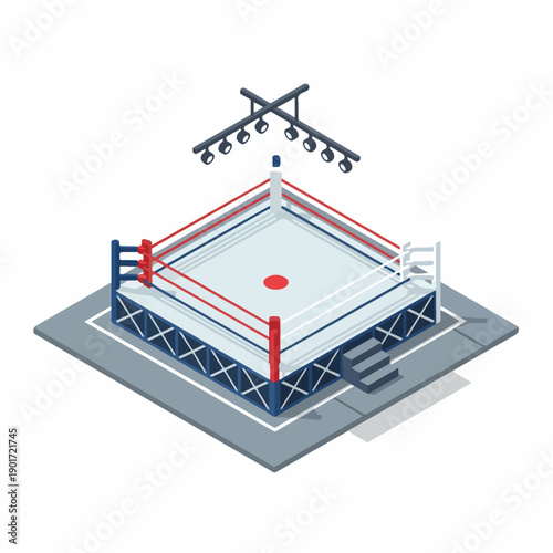Isometric Detailed Boxing Ring Arena Competition Sport Illustration