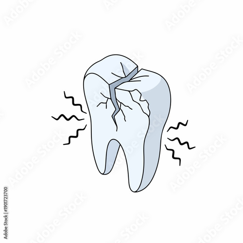 Cartoon Handdrawn Cracked Tooth Painful Dental Hygiene Concept Icon