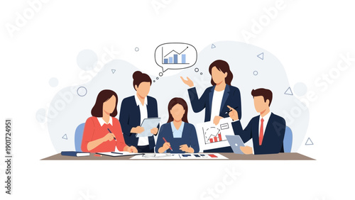 Business Team Meeting Discussing Growth Strategy with Charts and Graphs