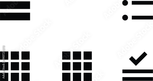 User interface icon set including menu list grid checkbox symbols for web application navigation vector design