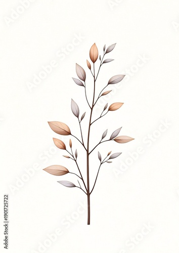 Delicate Single Branch on White — Minimal Botanical Illustration for Prints