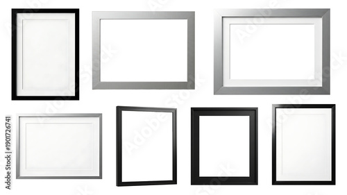 Modern Black and Silver Picture Frame Set PNG with Transparent Background – Minimalist Horizontal and Vertical Photo Frame Mockup Collection
