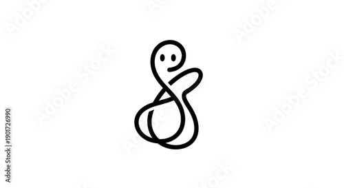 Simple black line drawing of a cartoon character in a relaxed pose.