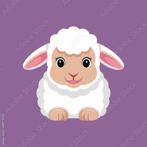 Easter lamb mascot illustration, fluffy sheep character, spring church fair poster element, baby shower invite, family festival session vector