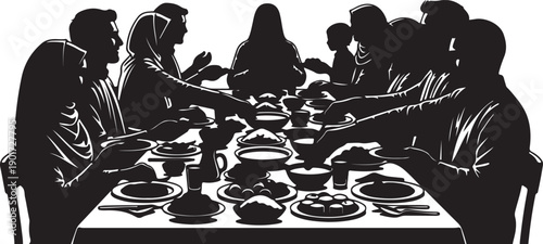 People gathered for iftar meal during ramadan celebration