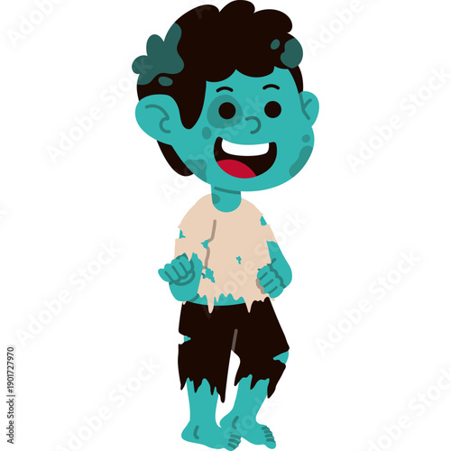 Kids with Monster Zombie Costume on Halloween Night Party