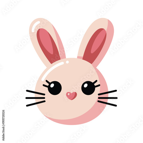 Kawaii pink bunny badge for baby shower invite, Easter brunch menu, kids coloring session, party favor labels, cute spring stickers