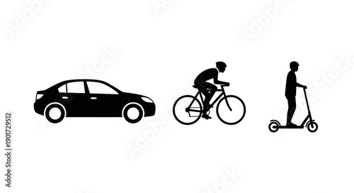 Car Bicycle and Scooter Transportation Icons.