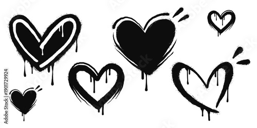 Spray painted graffiti heart sign in black over white. Love heart drip symbol. isolated on white background. vector illustration