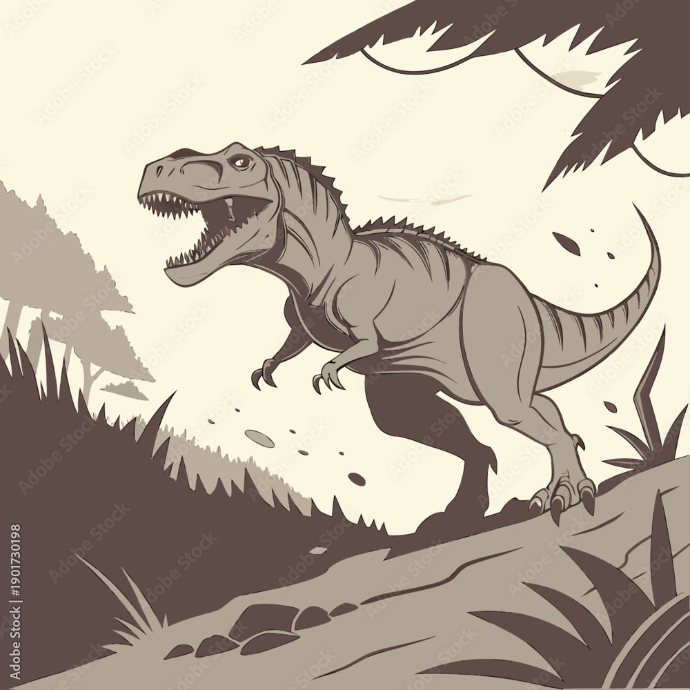 Obraz premium Large dinosaur charging forward with motion intensity