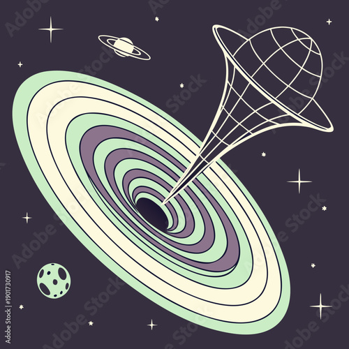 Swirling Quantum Space Distortion Bubble Effect with Planets