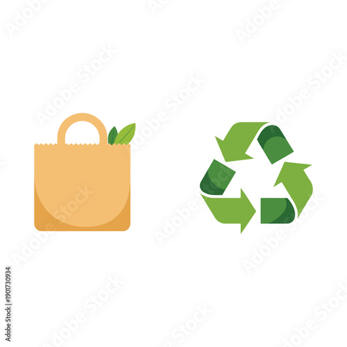 Eco shopping bag and recycle arrow symbol vector, sustainability icons, green market branding, zero waste lifestyle graphic, environment awareness design