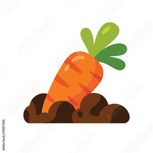 Fresh carrot harvest in soil, root vegetable crop illustration for farmers market poster, organic food label, garden education, spring design