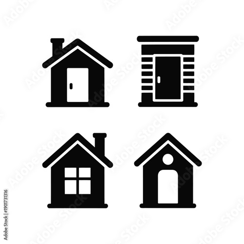 Solid house glyph icons vector set for property listing app, architecture dashboard, construction, real estate fair, minimalist home symbol collection