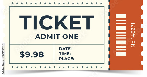 Orange Modern Vintage Event Ticket Layout, Admit One Retro Design