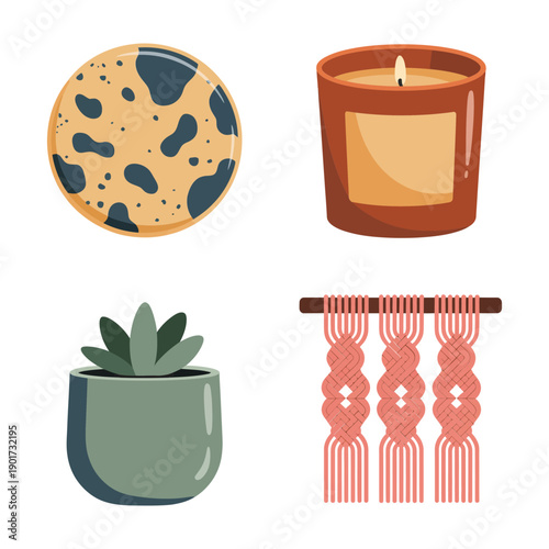 Boho home decor workshop, terrazzo coaster, candle making, succulent styling, macrame mini hanging session, cozy marketplace stall, interior craft event