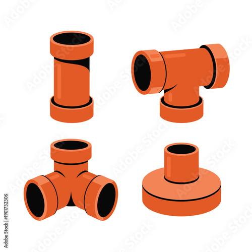 Plumbing fittings assortment, terracotta elbows tees reducers, installation training session, apprentice practice lab, contractor education seminar graphics promotion materials