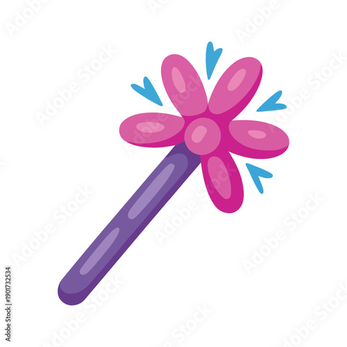 Sparkle magic wand vector icon, pink star party prop for princess birthday, costume accessory, kids event, invitation, playful celebration design