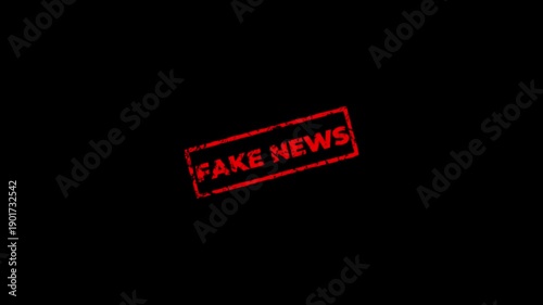 Fake rubber news stamp design animation on transparent background. Rubber, seal, red, vintage effect, textured, motion graphics for video content and web.stamp zooming text seal.