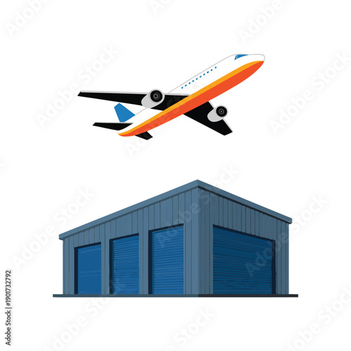 Aircraft hangar building vector icon, aviation storage facility for airport logistics, airplane maintenance, airfield infrastructure, travel industry illustration design