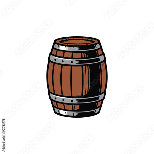 Wooden beer barrel keg vector illustration for brewery branding, taproom decor, Oktoberfest poster, cellar storage, craft beverage heritage theme