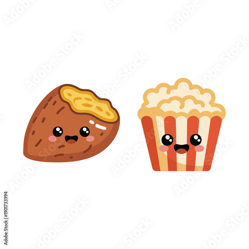 Movie night snacks icons, popcorn bucket and pastry pocket, cinema club poster, screening schedule, concession stand session, film trivia