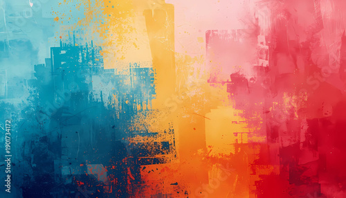 A vibrant abstract painting with colorful brushstrokes and textured background