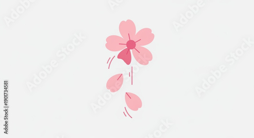 Pink cherry blossom flower with falling petals isolated on white background symbolizing spring and nature's beauty
