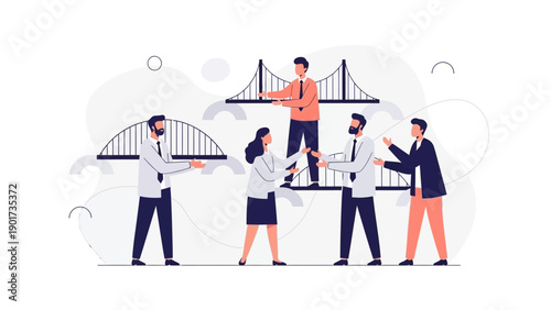 Teamwork Building Bridges Concept - Business People Constructing Connections