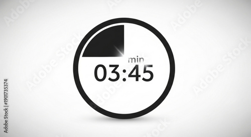 Digital timer display with 3 minutes 45 seconds remaining on a white background with black graphics