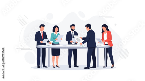 Business Meeting: Professionals Discussing Documents Around a Table