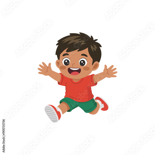 Smiling boy sitting and clapping vector, playful child character, kindergarten poster, learning center banner, kids club branding, friendly design