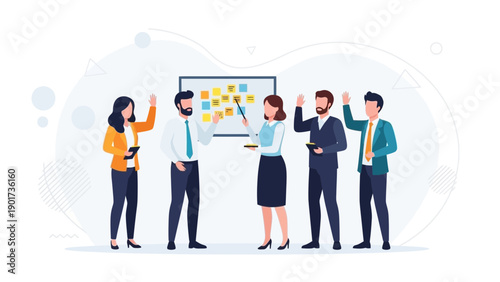 Team Brainstorming Session: Diverse Colleagues Discuss Ideas on Whiteboard