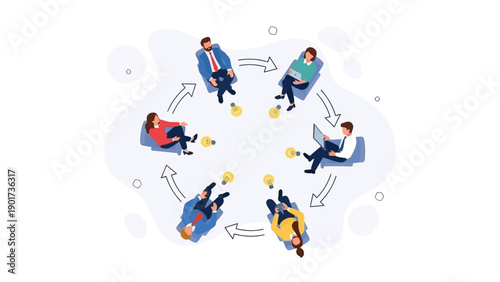 Team Collaboration and Brainstorming Circle with Ideas