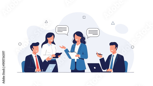 Business meeting, teamwork, discussion, brainstorming, collaboration, office environment