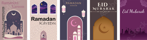 Ramadan Kareem and Eid Mubarak Modern Abstract Islamic Vector Illustration with Geometric Shapes