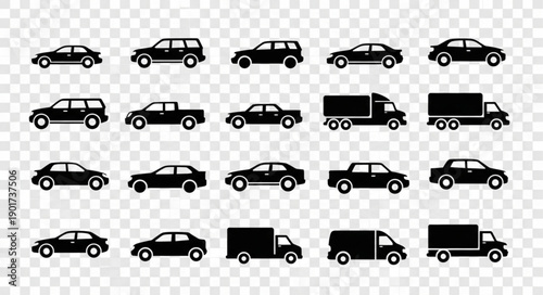 Collection of Car and Truck Silhouettes.