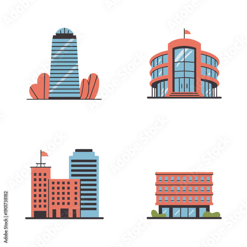 Business district skyline icons, corporate tower, civic building, investor summit branding, site tour session, architecture lecture, skyline photography walk event