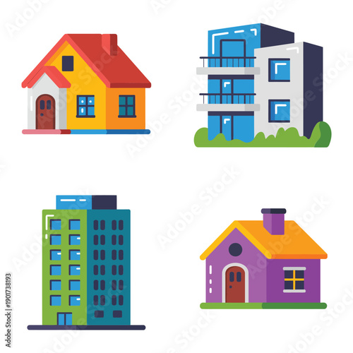 Open house weekend graphic, colorful homes and towers, property listing showcase, buyer orientation session, lender preapproval desk, inspector booth materials