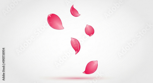 Pink rose petals falling in air on white background delicate floral elements floating gently