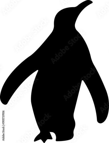 Penguin Flat Style Vector Black Icon, Antarctic Bird Silhouette Symbol and Wildlife Outline Graphic Group Featuring Penguin, Seabird and Flightless Bird