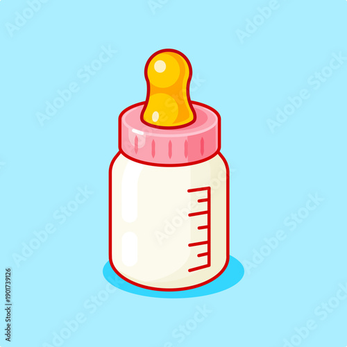 Cute Pink Baby Bottle Vector Illustration Cartoon Design