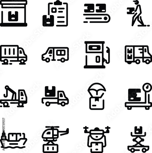 Set of Glyph Style Logistics and Delivery Icons 
