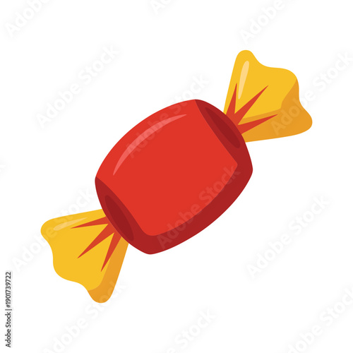 Wrapped toffee candy vector icon, red sweet treat for birthday party, kids menu, bakery label, sticker, festive celebration design