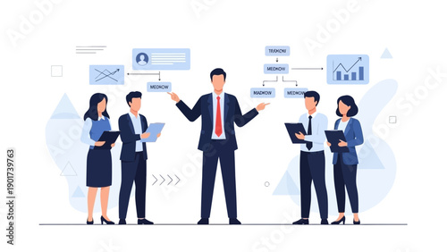 Business Team Meeting with Leader Presenting Strategy and Data