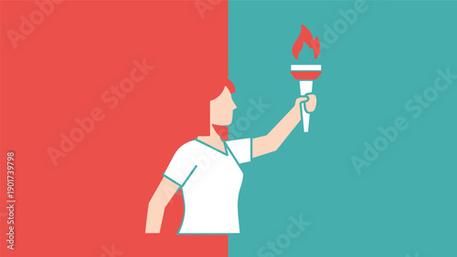 Man Holding Torch in Hand Illustration.