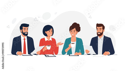 Diverse business team meeting, discussing ideas over coffee, collaboration concept